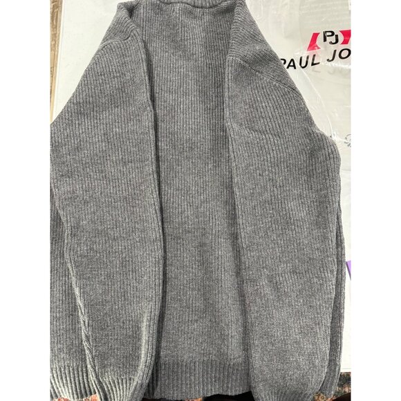 PJ Paul Jones Mens Ribbed Knitted Cardigan Slim Fit Stand Collar Gray Sweater - Picture 5 of 7